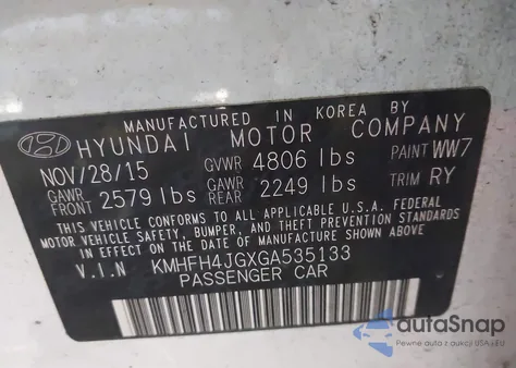 2016 Hyundai Azera Limited from USA, damaged, VIN KMHFH4JGXGA535133